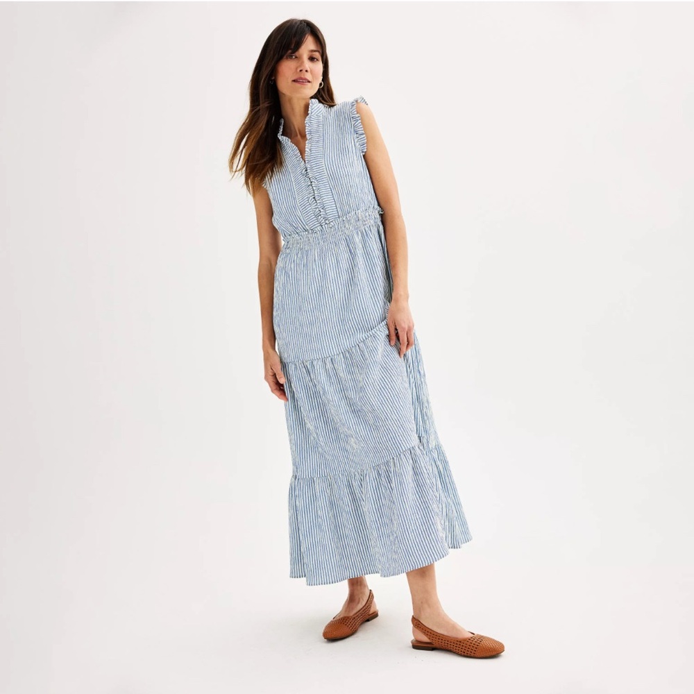 London Times smocked tiered dress